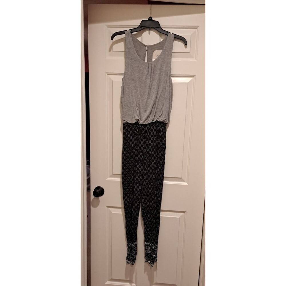 Anthropologie l Hei Hei Rhodes Gray Black Patterned Jumpsuit Keyhole Back XS